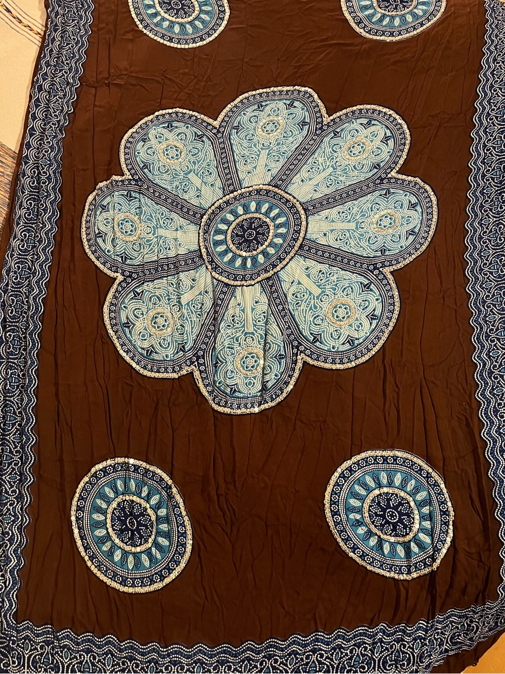 Brown & Blue Floral Sequined Swim Sarong Wrap with Tags